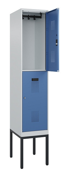 C+P Doppelstock-Spind Evolo PLUS, Gestell, 2 Fächer, 2120x400x500mm, 7035/5023, Zylinderschloss, 0493307-12 S10035