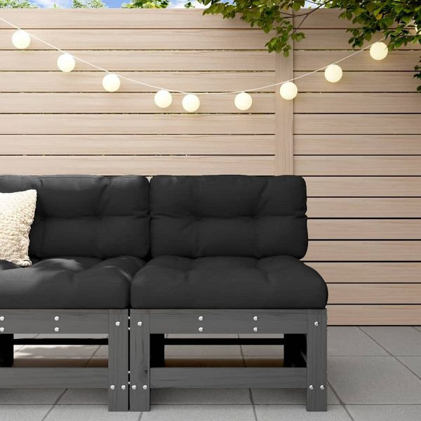 vidaXL Mittelsofa mit Kissen Grau Massivholz Kiefer, 825662