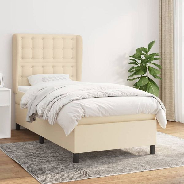 vidaXL Boxspringbett mit Matratze Creme 90x200 cm Stoff, 3128258