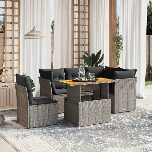 vidaXL 5-tlg. Garten-Sofagarnitur mit Kissen Grau Poly Rattan, 3270836