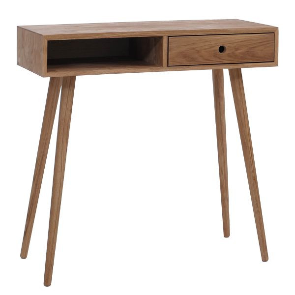 MCA Konsolentisch HWC-P55, Telefontisch Beistelltisch Ablagetisch, Massiv-Holz Schublade Staufach 80x80x34cm, Eiche, 119386