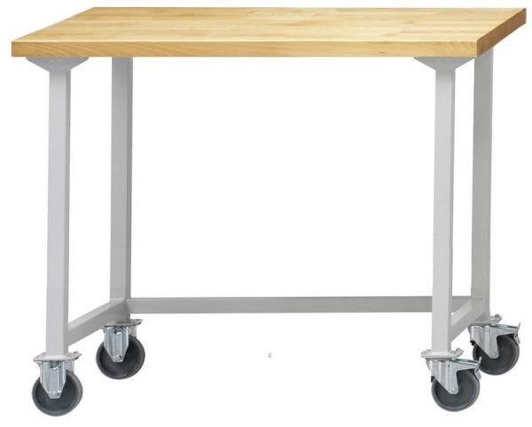 ANKE Werkbänke Arbeitstisch; fahrbar; 1270 x 800 x 890 mm; RAL 7035; Buche-Massiv-Platte 40 mm, 401.701