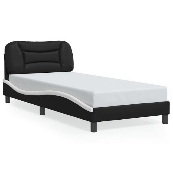 vidaXL Bettgestell mit Kopfteil Schwarz und Weiß 90x190 cm Kunstleder, 3207972