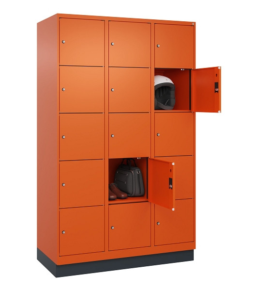 C+P Schließfachschrank Evolo PLUS, mit Sockel, 15 Fächer, 1950x1200x500mm, 2004/2004 Reinorange, 049020-325 S10023