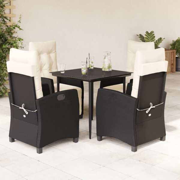 vidaXL 5-tlg. Garten-Essgruppe mit Kissen Schwarz Poly Rattan, UV-beständig, 3212947