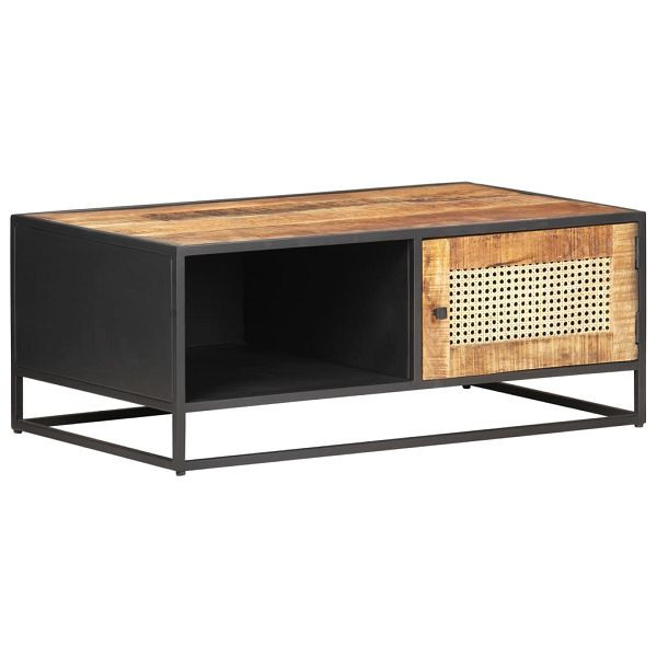 vidaXL Couchtisch 90x50x35 cm Raues Mangoholz und Wiener Geflecht, 323143