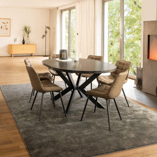 HOME DELUXE Essgruppe Rund Ausziehbar AVENTURA inklusive Sternfuß 120x120 cm Dark Oak IKALO Samt Hellbraun 6x, 54164
