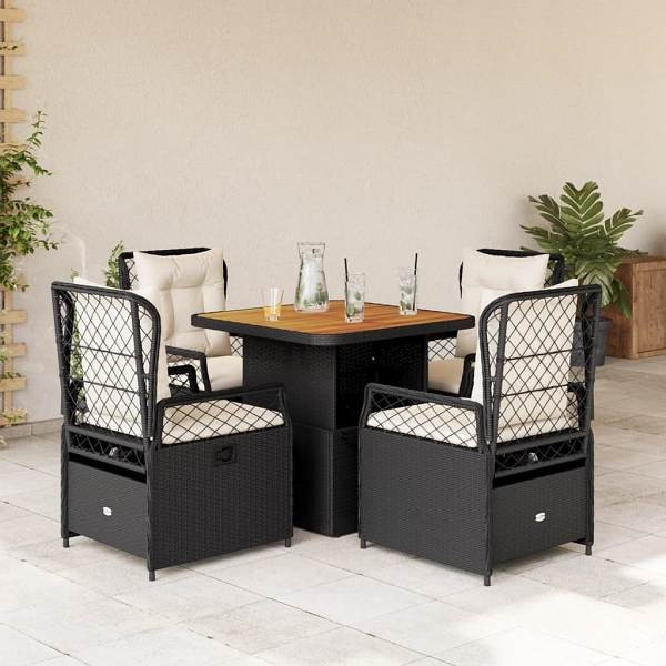 vidaXL 5-tlg. Garten-Essgruppe mit Kissen Schwarz Poly Rattan, UV-beständig, 3262911