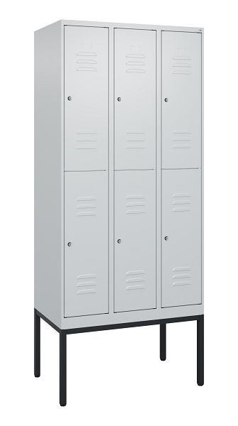 C+P Doppelstöckiger Spind Classic PLUS, Gestell, 3 Abteile, 2120x900x500mm, 7035/7035, Zylinderschlösser, 0803307-30 S10025