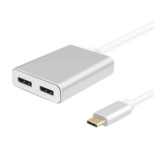Helos Splitter, USB 3.1 Type-C™ Stecker/2x DisplayPort Buchse, PREMIUM 4K, silber, 288383