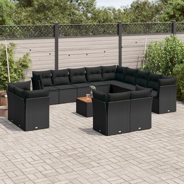 vidaXL 14-teilig Garten-Sofagarnitur mit Kissen Schwarz Poly Rattan, 3223955