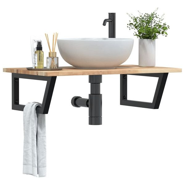 vidaXL Waschbeckenregal Wandmontage Stahl und Akazienholz, 3302779