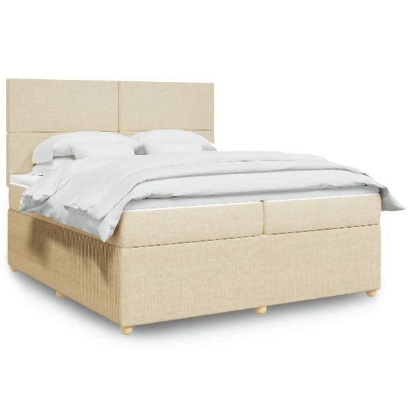 vidaXL Boxspringbett mit Matratze Creme 200x200 cm Stoff, 3294461