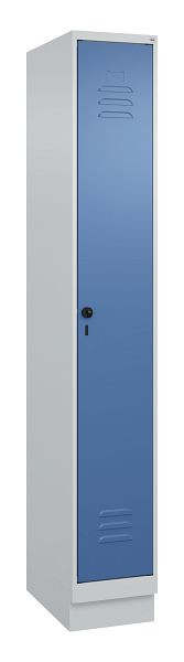 C+P Umkleidespind Classic PLUS mit Mitteltrennwand, Sockel, 1950x300x500mm, 7035/5023, Drehriegel, 080020-10F S10005