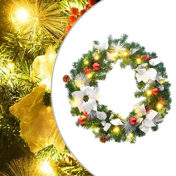 vidaXL Weihnachtskranz mit LED-Leuchten Grün 60 cm PVC, 321516