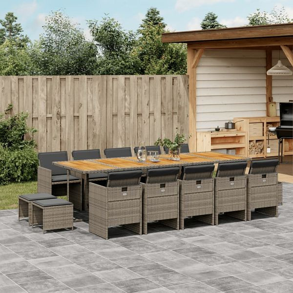 vidaXL 15-teilig Garten-Essgruppe mit Kissen Grau Poly Rattan, 3277765
