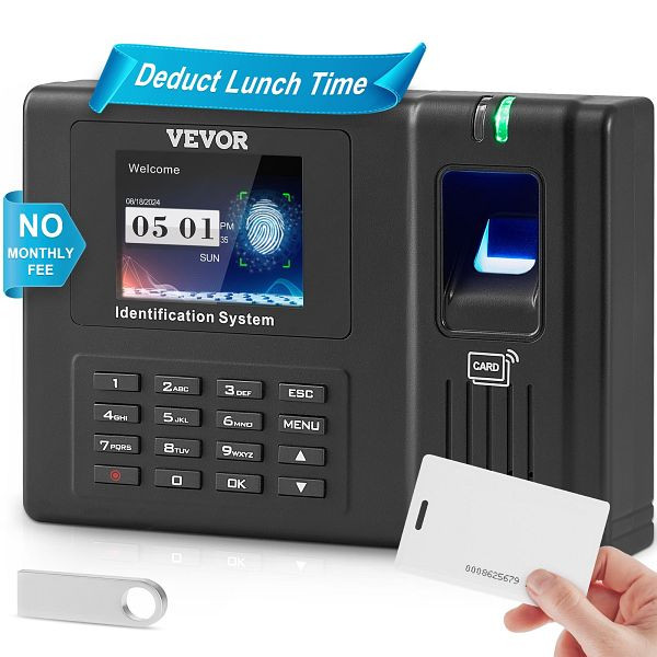VEVOR Fingerabdruck Zeiterfassung Stempeluhr, 100000 Aufzeichnungen, DKKQJBDWIFIDCKI33V2