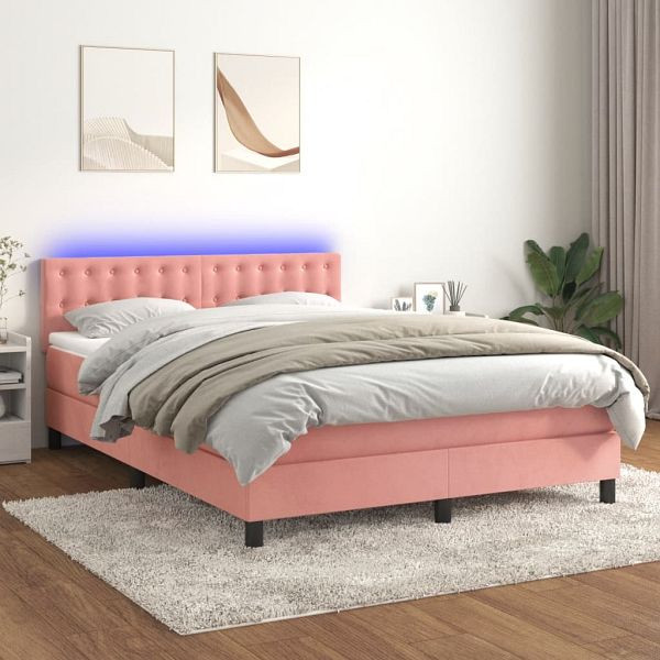 vidaXL Boxspringbett mit Matratze & LED Rosa 140x200 cm Samt, 3134650