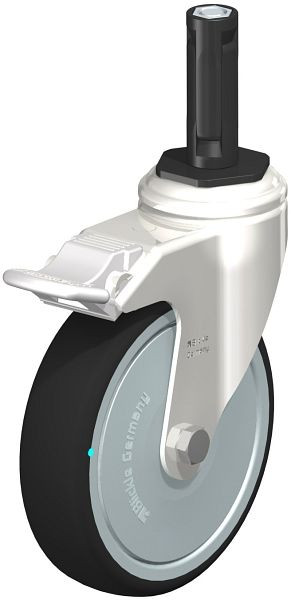 Blickle LKRXA-PATH 126KD-11-FI-FK-EXR12 Edelstahl-Apparate-Lenkrolle mit Expander & Feststeller, Thermoplastisches Polyurethan, Grau, 853487