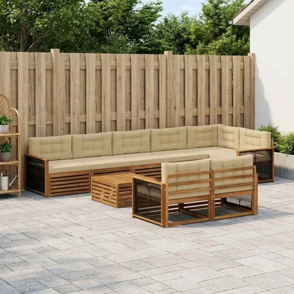 vidaXL Outdoor-Sofagarnitur mit Kissen 9-teilig, 3383536