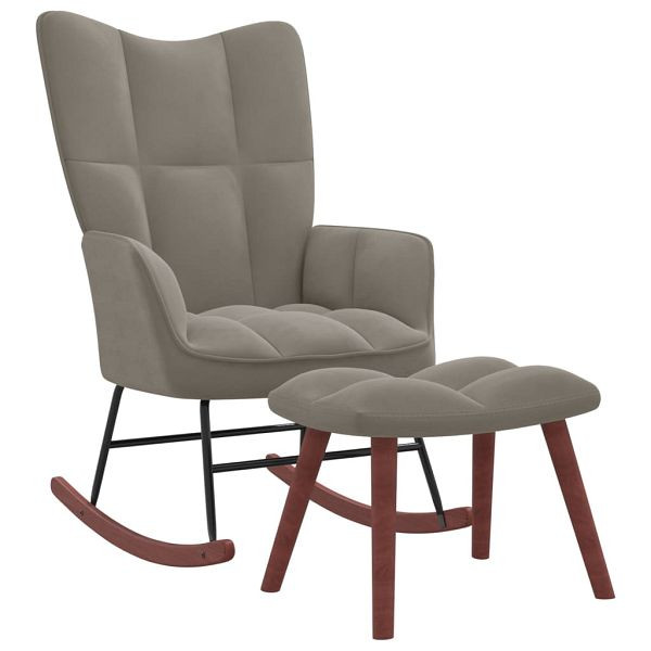 vidaXL Schaukelstuhl mit Hocker Hellgrau Samt (Polyester), 328150