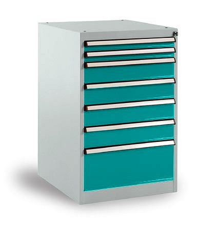 Manuflex Schubfachschrank BASETEC Stationär, Nutzhöhe 700 mm mit 7 Schubfächern, in wasserblau RAL 5021, SP1130.5021