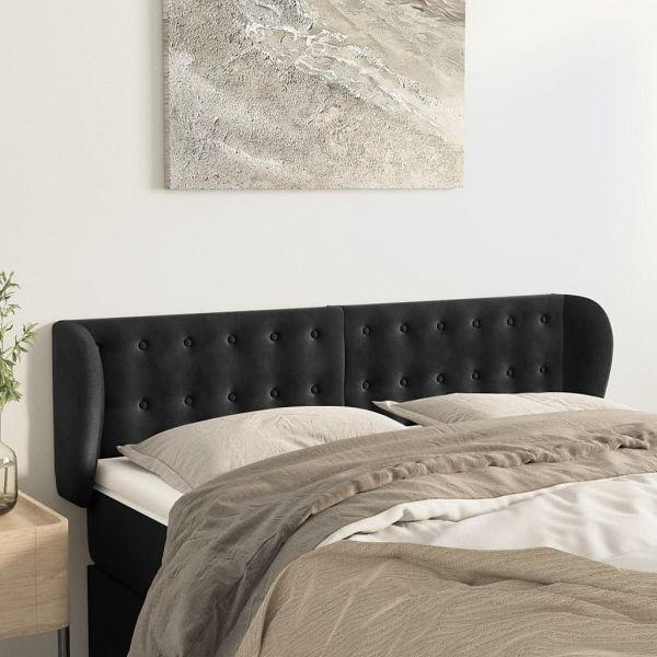 vidaXL Kopfteil mit Ohren Schwarz 147x23x78/88 cm Samt, 3117628