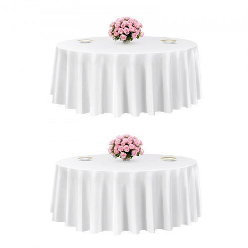 VEVOR 2 Stk. runde Tischdecken 3048 mm, knitterfrei, maschinenwaschbares Polyester für Partys/Hochzeiten, Weiß, DLZB120YCBS2JJVKT001V0