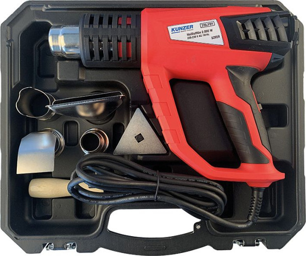Kunzer Heißluftfön 2000W, 3-stufig, mit Zubehör im Koffer, 7HLF01