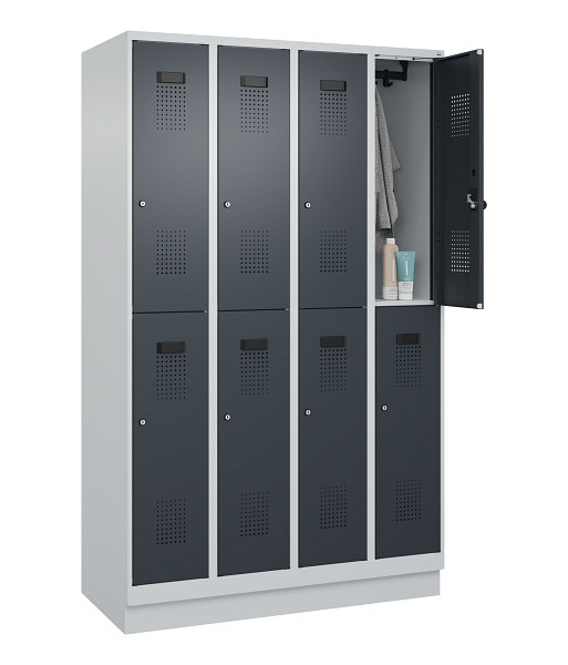 C+P Doppelstöckiger Spind Evolo PLUS, mit Sockel, 8 Fächer, 1950x1200x500mm, 703, Frontfarbe RAL 7016 Anthrazitgrau, Zylinderschloss, 049320-40 S10039