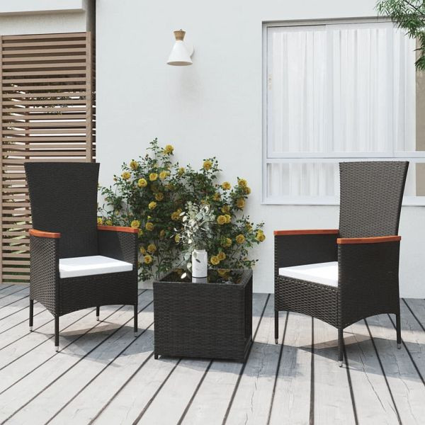 vidaXL 3-tlg. Garten-Lounge-Set Schwarz Poly Rattan & Stahl, 3157658