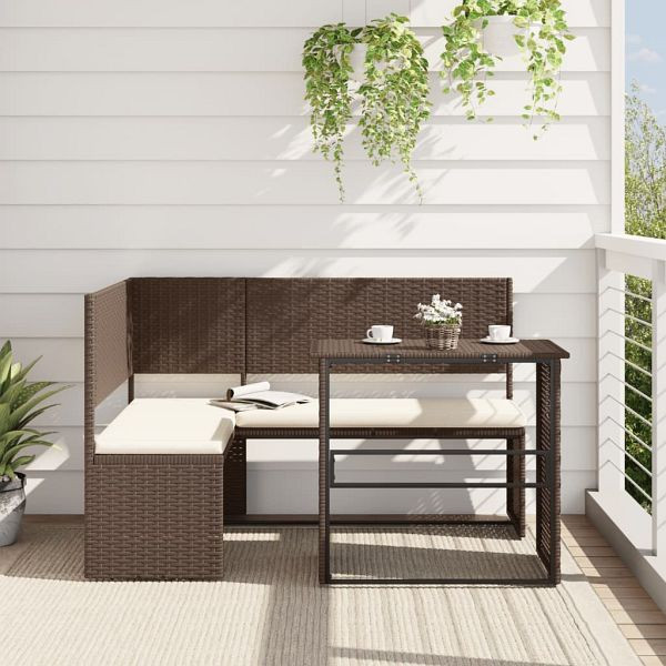 vidaXL Gartensofa in L-Form mit Tisch und Kissen Braun Poly Rattan, 362346