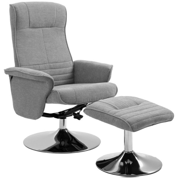 HOMCOM Polstersessel, Akzentsessel mit Hocker, drehbar, ergonomisch, Mikrofasertuchoptik, bis 150 kg, Grau, 839-391V00GY