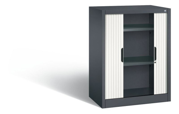 C+P Sideboard mit Rollladen Omnispace, H1030xB800xT420mm, Farbe: Schwarzgrau / Verkehrsweiß, Griffmulde, 2 OH, 3241-00 S10155