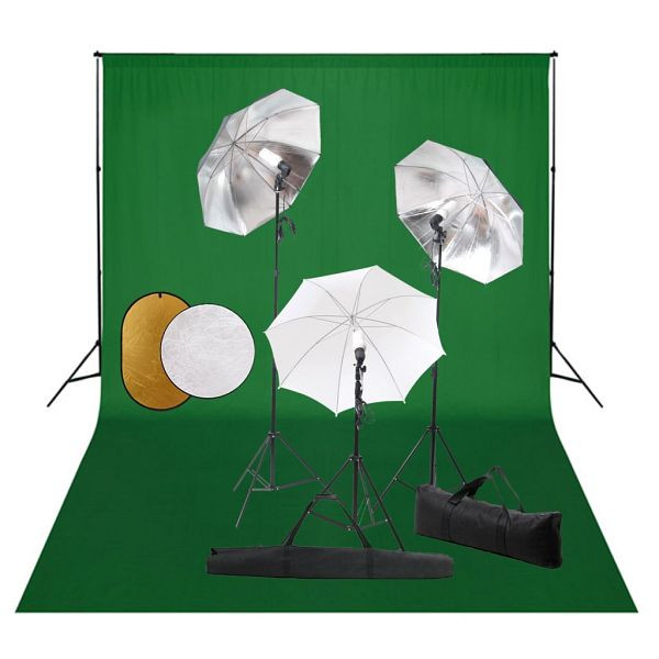 vidaXL Fotostudio-Set mit Lampen, Schirmen, Hintergrund & Reflektor, 3067091
