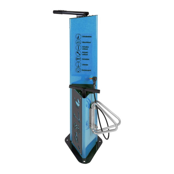 Stein HGS Fahrrad-Servicestation Modell BM3021, mit Fahrradständer, RAL 5015 - Himmelblau, 63686.0005