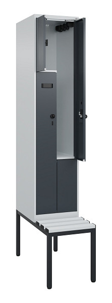 C+P Z-Spind Evolo PLUS, Bank, 2 Fächer, 2120x400x815mm, 7035/7016, Drehriegel, Sitzfläche Kunststoff, Sitzbank, 0490537-122 S10066