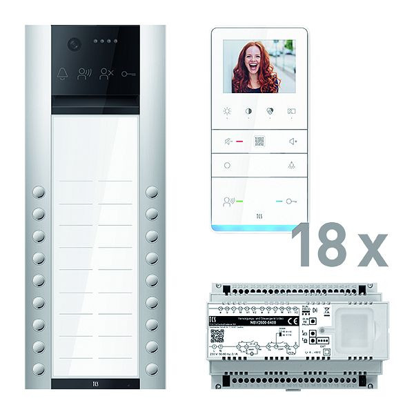 TCS Türkontrollsystem video: pack PRO 18WE Außenstation AVA 18T AP 18x Freisprecher IVW6511 Steuergerät, PVAF182/003