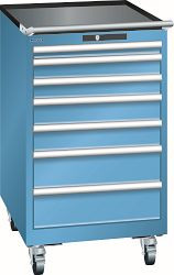 LISTA Schubladenschrank mobil 27x36E (BxTxH) 564x725x990mm KEY Lock, Lichtblau, 7 Schubladen, Fronthöhen: 50-150 mm, 14.372.010
