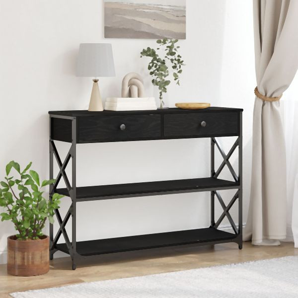 vidaXL Konsolentisch Schwarze Eiche 100x28x75 cm aus Holzwerkstoff und Stahl, 863529