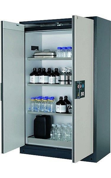 asecos Sicherheitsschrank Q-PEGASUS-90, Q90.195.120.WDAC in lichtgrau RAL 7035 mit 3x Fachboden (Edelstahl), 30002-041-30008