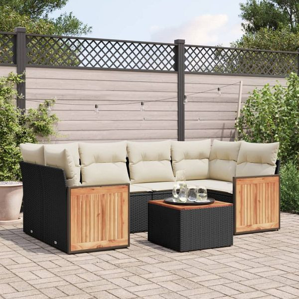vidaXL 7-teilig Garten-Sofagarnitur mit Kissen Schwarz Poly Rattan, 3259879