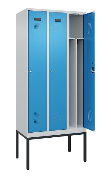 C+P Spind Evolo PLUS, Gestell, 3 Abteile, 2120x900x500mm, 7035/5012, Verschluss Zylinderschloss, 0490307-30F S10034