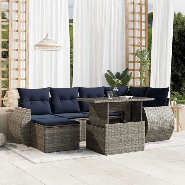 vidaXL 7-teiliges Gartensofa-Set mit Kissen, grau, Polyrattan, 3268681