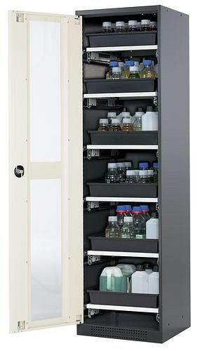asecos Chemikalienschrank Systema-T CS-56LG, Korpus anthrazit, Flügeltüren weiß, 6 Tablarauszüge, 209031