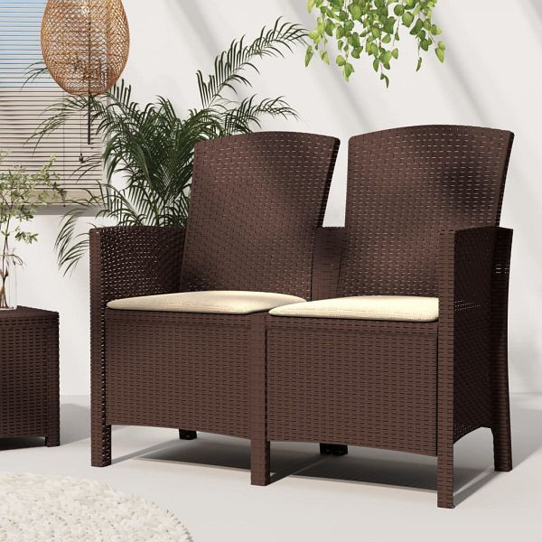 vidaXL 2-Sitzer Gartenbank mit Kissen PP Rattan Braun, 3098688
