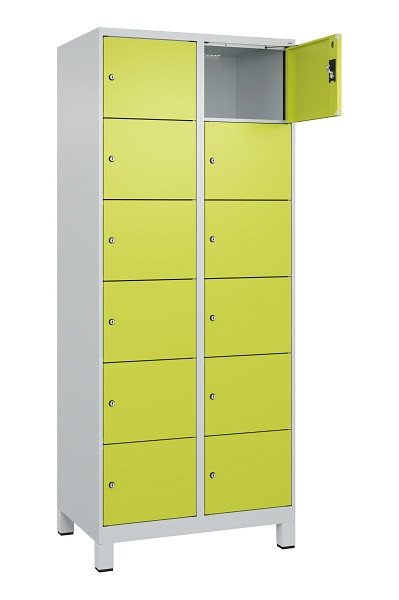 C+P Schließfachschrank Evolo PLUS, mit Füßen, 12 Fächer, 1950x800x500mm, 7035/0, Frontfarbe 1108060 RDS Clowngrün, 049010-226 S10015
