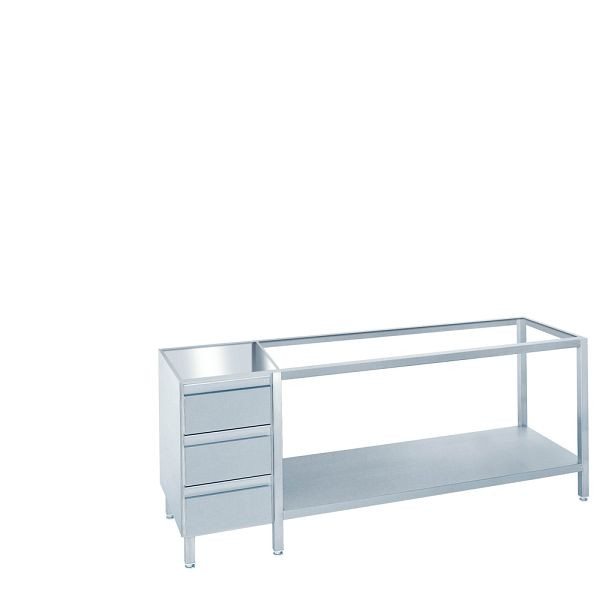 CHROMOnorm Arbeitstisch mit Zwischenboden und Schubladenblock links, Tiefe 560 (600)mm, ohne Tischplatte, TZ0608US3L0