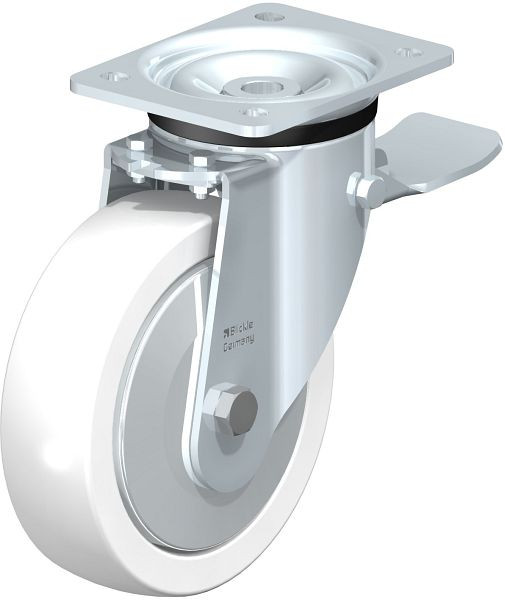 Blickle LK-SPO 175G-ST-FA Stahlblech-Lenkrolle, schwere Ausführung, mit Anschraubplatte & Feststeller, Polyamid, Weiß, 852861