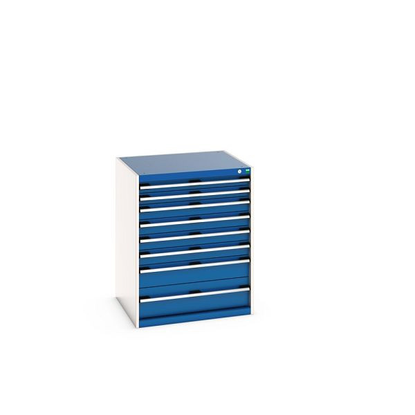 bott cubio Schubladenschrank bestückt, mit 8 Schubladen, BxTxH: 800x750x1000mm, RAL 7035/5010, Enzianblau, 40028029.11V